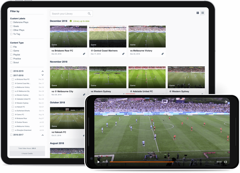 Hudl video library on tablet and on mobile